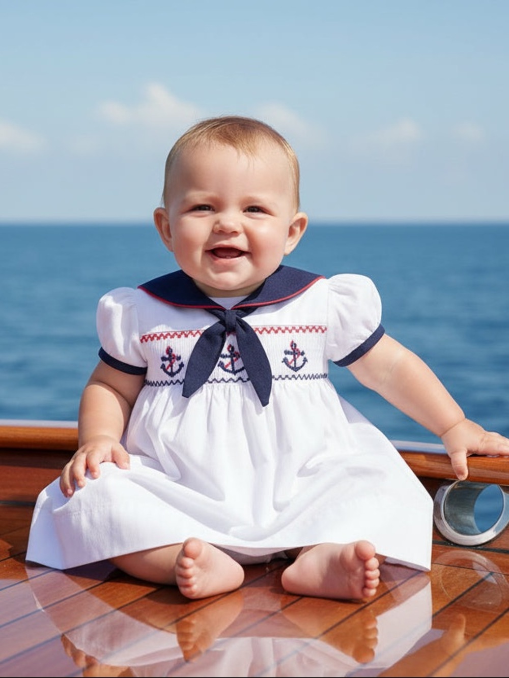 BABY-GIRLS-DRESS-HAND-SMOCKED-ANCHORS ~ Size 18M